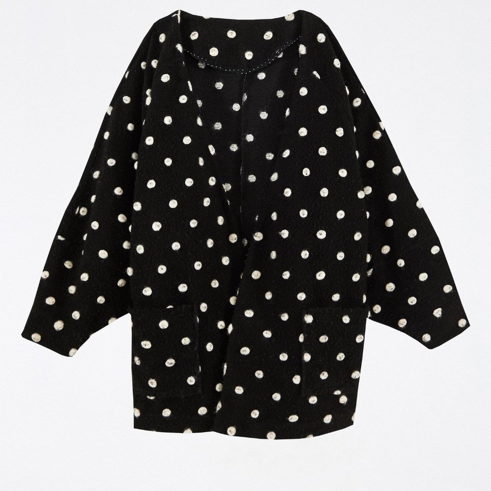 Farm Rio Black And White Polka Dots Fleece Cardigan